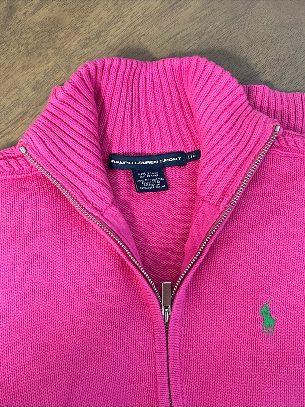 Ralph Lauren Bright Pink Zip-Up Cable-Trim Sweater - Picture 3 of 7